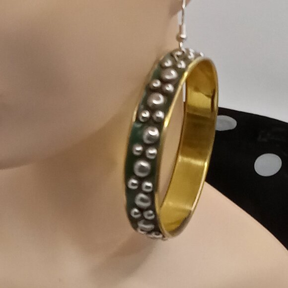 Black Studded Brass EARRINGS 2 Inch Pierced Goth Punk Boho India - Picture 2 of 6